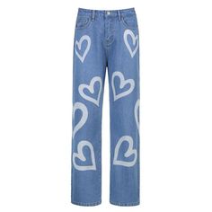 Early 2000s Pixel Heart Wide Jeans | BOOGZEL APPAREL – Boogzel Apparel Streetwear Cargo Pants, Celana Fashion, Jeans Street Style, Moda Jeans, Y2k Jeans, 90s Streetwear, Jeans Casual, Loose Jeans, Printed Jeans