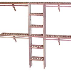 a wooden shelf with three shelves and two ladders on each side, against a white background