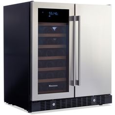 a stainless steel wine cooler with the door open