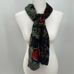 Dana Herbert Velvet Burnout Floral Silk Blend Scarf Nwt One Size Measurements 10”X60” Velvet Burnout, Scarf Wrap, Red Green, Scarf Accessory, Women Accessories, Velvet, Silk, Floral, Green