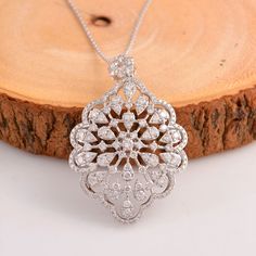 "Pave Diamond Pendant / 14k White Gold 16\" Chain Necklace / Fine Jewelry Anniversary or Wedding Gift / Bridesmaid Necklace / Pendant Necklace Details :- Item Code:- CNF-21131 Gross Weight :- 7.31 gm 18k White Gold Weight :- 6.79 gm Diamond Weight :- 2.60 ct. (Si Clarity Hi Color Certified Diamonds) Pendant Size :- 45 x 27 mm Necklace Size: 16 inches ≫ FAQ below for more detail. ✦ Sizing We can adjust most items to fit your sizing preferences. Most items can be made to any size and length. Pleas Diamond Pendants, Filigree Necklaces, Gold Armband, Wedding Gifts For Bridesmaids, Necklace Wedding, Bridesmaid Necklace, Diamond Pendant Necklace, Necklace Sizes, Diamond Gemstone