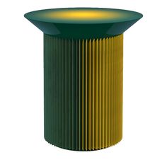 a green, yellow and black round table on a white background with light coming from the top