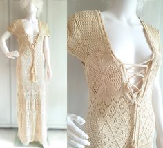 * Vintage women's summer knit dress / beach dress pareo *  Beige color * Openwork pattern * Boho / Hippie look * 50% Cotton + 50% Acryl Size - XS / S / M Bust - 36+ inch / 92 cm Waist - 30+ inch / 76-88 cm Hips - 36+ inch / 96 cm Sleeve - 6 inch / 15 cm Length - 58,5 inch / 148 cm You can also check other items from my shop: https://www.etsy.com/shop/FadoVintageShop Thank you for visiting my shop ! Beige V-neck Crochet Beach Dress, Fitted Long Summer Cover-up, Fitted Long Crochet Dress For Beach Season, Fitted Beige Bohemian Cover-up, Long Fitted Beach Dress, Bohemian Fitted Maxi Cover-up, Bohemian Fitted Maxi Length Cover-up, Fitted Bohemian Maxi Cover-up, Fitted Bohemian Maxi Length Cover-up