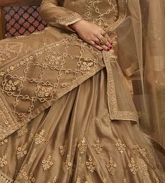 Dark Beige Designer Embroidered Net Kurti Style Lehenga-Saira's Boutique Net Kurti, Embroidery Hand Work, Kurti Styles, Wedding Reception Party, Kurti Style, Top Net, Zari Embroidery, Net Lehenga, Embroidery Hand