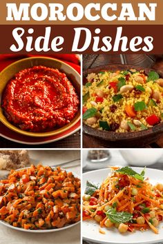 different types of moroccan side dishes with text overlay that reads, morocco side dishes