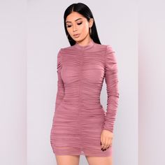 Fashion Nova Ruched Dress Size Medium Spring Long Sleeve Mini Dress With Ruched Sides, Spring Mini Dress With Long Sleeves And Ruched Sides, Ruched Long Sleeve Mesh Dress For Date Night, Spring Long Sleeve Ruched Bodycon Dress, Long Sleeve Ruched Bodycon Dress For Spring, Spring Ruched Mesh Mini Dress, Summer Long Sleeve Ruched Mesh Dress, Spring Mini Mesh Dress With Ruched Detail, Flirty Ruched Mesh Dress For Spring