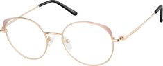 These sweet round metal glasses will add just the right amount of color to any look. Adjustable nose pads and acetate temple tips provide a comfortable fit. | Zenni Women's Round Prescription Eyeglasses Rose Gold Stainless Steel Gold Round Glasses, Artsy Vibe, Round Metal Glasses, Round Prescription Glasses, Round Eyeglasses Frames, Diamond Face Shape, Metal Glasses, Rim Design, Diamond Face