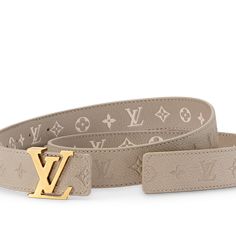 LOUIS VUITTON® - Lv Iconic 30mm Reversible Belt - Cream Reversible Belt, Louis Vuitton Official, Monogram Canvas, Two Tone, Gold Color, Initials, Louis Vuitton, Buckle, Monogram