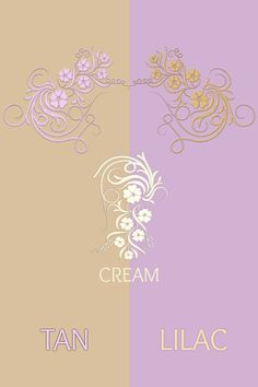 two different colored banners with flowers and the words cream, lilac and tan on them