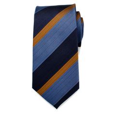 Boys night out with a sense of fashion. You'll be the stand out guy with this blue and deep orange striped tie. It pairs well with a solid dress shirt and chinos. Striped Suit And Tie Accessories For Work, Striped Ties For Workwear, Dapper Blue Ties For Workwear, Boys Night, Solid Dress Shirt, Camisa Social, Deep Orange, Men's Tie, Bold Stripes