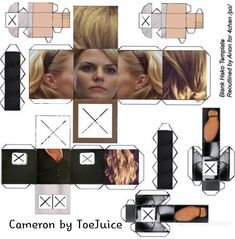 an image of a woman's face and hair cut out into boxes with the words camera by toeluce