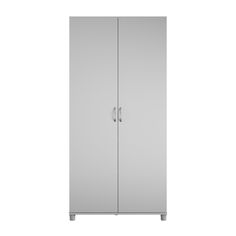 a tall white cabinet with two doors