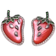 Brilliance Jewels, Miami Questions? Call Us Anytime! 786,482,8100 Style: Strawberry Earrings Metal Type: White Gold Metal Purity: 14k Stones: 2 Large Red-Citrine Stones Emeralds Round Diamonds Total Item Weight (grams): 14.55 Dimensions: approx. 1.25 inches x 0.75 inches Closure: Secure Omega Posts Includes: Brilliance Jewels 2 Year Warranty Brilliance Jewels Packaging Strawberry Earrings, Earrings Metal, Citrine Stone, White Gold Earrings, Citrine, Types Of Metal, Round Diamonds, Gold Metal, Gold Earrings