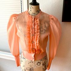 Zara Ruffle Button Down Sheer Top , Brand New With Out Tags. Vintage Ruffle Blouse For Day Out, Vintage Ruffled Blouse For Day Out, Zara Ruffle Top, Sheer Top, Ruffle Top, Zara Tops, Color Orange, Zara, Womens Tops