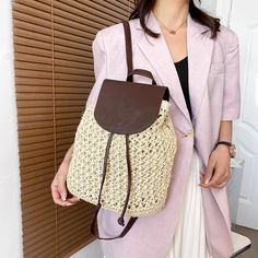 Elena Handbags Straw Woven Backpack with Leather Strap and Flap Straw Backpack, Straw Tote, Designer Style, Everyday Style, Everyday Fashion, Straw Bag, The Modern, Classic Design, Leather Straps