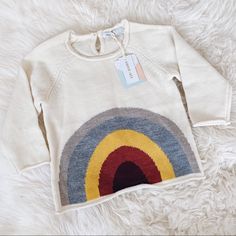 Goldie + Ace Rainbow Sweater - Size 1 Ivory Wool New With Tags Never Been Worn! Playful Fall Tops For Playwear, Rainbow Cotton Top For Fall, Cute White Sweater For Playtime, Multicolor Tops For Playtime In Fall, Cute Fall Sweater For Playwear, Cream Tops For Spring Playtime, Playful Long Sleeve Rainbow Top, Playful Cream Crew Neck Top, Playful Sweater For Spring Playtime