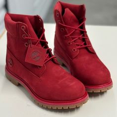 Timberland Women's 6 In Boots Brand New, 100% Authentic Guaranteed !!!!! Size: 8.5 Us Women's Genuine Leather (Suede) Upper,Lace-Up. Guaranteed Waterproof. Red Leather Waterproof Boots, Red Waterproof Boots For Fall Outdoor, Red Waterproof Boots For Outdoor Fall, Red Waterproof Boots For Fall Outdoor Activities, Winter Lace-up Boots With Red Sole, Casual Red Plain Toe Boots, Red Boots With Rubber Sole And Plain Toe, Classic Boots With Red Sole And Round Toe, Classic Red Boots With Reinforced Heel