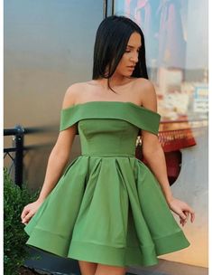 Shop off shoulder green short mini dress for party online. Sheprom custom high quality formal, party, casual & more style dresses to fit your special occasions. Cute Homecoming Dresses Short, Satin Formal Gown, Green Prom Dresses, Short Green Dress, Homecoming Dress Short, Formal Dresses Graduation, Green Formal Dresses, Green Evening Dress, Green Homecoming Dresses