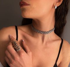 "Chunky stainless steel chainmail choker, oversized chain choker necklace, silver statement woven chain necklace, handmade chainmaille choker Welcome to my shop! PLEASE NOTE: THE LISTING IS FOR THE ONE CHAINMAIL CHOKER NECKLACE! The chain and the clasp are made of stainless steel metal that never tarnishes! All pieces are anti-allergic, nickel, and lead-free. Perfect to spice up your every outfit! MEASUREMENTS I make this to be in two different lengths: 1) 14.56\" (~37cm) (chain 34cm) OR 2) 17.0 Silver Handmade Choker Chain Necklace, Silver Chunky Chain Choker For Party, Silver Chainmail Necklace For Party, Silver Metal Jewelry With Chainmail, Elegant Chainmail Chain Link Jewelry, Silver Chainmail Choker As A Gift, Metal Chainmail Choker As A Gift, Silver Chainmail Metal Jewelry, Silver Chainmail Punk Jewelry