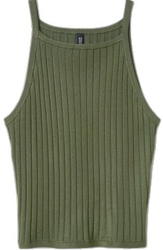 Casual Olive Knit Tops, Casual Seamless Winter Top, Green Knit Tank Top For Fall, Casual Ribbed Knit Crop Top, H&m Knit Crew Neck Tops, Olive Fitted Casual Top, Casual Sleeveless H&m Crop Top, Green Ribbed Knit Tank Top, Casual Sleeveless Crop Top From H&m