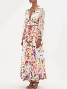 Trim Shirred Women's Midi Party Dress | All For Me Today Floral Print Maxi Dress For Cocktail, Spring Cocktail Maxi Dress, Fitted Floral Print Midi Dress For Party Season, Party Floral Print Maxi Dress, Summer Cocktail Midi Dress With Long Sleeves, Floral Print Maxi Dress For Party Season, Fitted Midi Maxi Dress For Spring, Fitted Midi Length Maxi Dress For Spring, Summer Cocktail Long Sleeve Maxi Dress