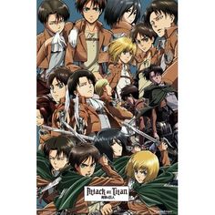 an anime poster with many different characters and their name on the front, including two men in