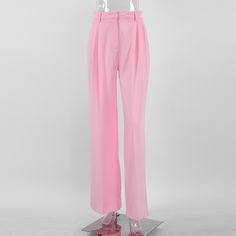 French Pink High Waist Wide-Leg Work Pants - Dark Pink,L Summer High-waisted Solid Work Pants, Solid Color Straight Work Pants, Pink Cargo Pants For Spring Workwear, Casual Pink Straight Leg Dress Pants, Baggy Full-length Work Pants For Spring, Pink Tapered Leg Dress Pants With Pockets, Baggy Work Pants For Spring, Casual Pink Straight Dress Pants, Pink Straight Dress Pants With Pockets