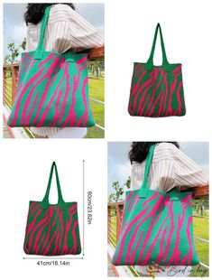 Casual Green Bags For Vacation, Casual Green Shoulder Bag For Vacation, Casual Striped Bags For Vacation, Casual Striped Vacation Bags, Travel Zebra Print Rectangular Bag, Travel Rectangular Zebra Print Bag, Rectangular Zebra Print Travel Bag, Trendy Green Beach Bag, Bird In Bag