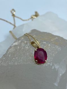 Ruby Gold Necklace, Natural Ruby Gemstone Gold Necklace, Dainty Gold Jewelry, Ruby Women Solitare Necklace, Gift For Wife, Gold Ruby Pendant *100% natural gemstone *14k solid gold *solid gold (NOT plated) *gemstone: ruby *stone shape ruby: oval *stone ruby : 7x9 mm. *stone ruby ct. : 2.25-2.65 ct. *stones ruby : 1 pc. Classic Ruby Round Pendant Jewelry, Classic Round Ruby Pendant Jewelry, Classic Necklace With Round Gemstone, Classic Ruby Necklace With Prong Setting, Classic Ruby Gemstone Necklace, Elegant Ruby Necklace With Round Stone, Elegant Ruby Round Necklace, Classic Necklace With Stones For Gift, Oval Ruby Birthstone Necklace