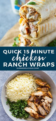 chicken ranch wraps stacked on top of each other with shredded parmesan cheese in the middle