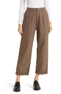 Practical but refined, these baggy-fit trousers in brushed-cotton twill are classically styled with a pleated high waist and straight leg. 28" inseam; 17" leg opening; 13" front rise Zip fly with hook-and-bar closure Front slant pockets; back welt pockets 100% cotton Machine wash, tumble dry Imported Women's Clothing | Brixton Victory High Waist Wide Leg Ankle Pants Chic Tapered Leg Chinos For Fall, Relaxed Fit Chinos For Workwear In Fall, Fall Workwear Cropped Leg Pants, Relaxed Fit Bottoms For Workwear In Fall, Fall Relaxed Fit Chinos For Work, Cropped Leg Fall Workwear Pants, Fall Cropped Leg Relaxed Fit Chinos, Fall Cropped Leg Workwear Pants, Fall Cropped Leg Pants For Workwear