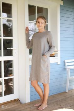 Casual linen dress with two hidden pockets and long sleeves in | Etsy Casual Long Sleeve Linen Day Dress, Casual Long Sleeve Linen Dress For Daywear, Casual Long Sleeve Dresses With Side Pockets, Spring Long Sleeve Dress With Slip Pockets, Linen Tunic Dress With Pockets, Linen Dresses With Side Pockets, Spring Long Sleeve Linen Dress With Pockets, Long Sleeve Relaxed Fit Dresses With Pockets, Relaxed Fit Long Sleeve Dresses With Pockets