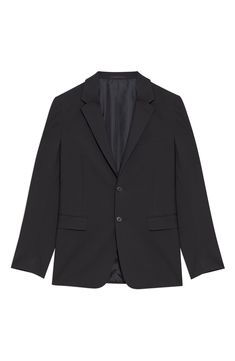 Clean and simple, in tones that work with any wardrobe, this suit jacket is a must-have for that last-minute 'jacket required' invite or anytime you want to level up your style. 32 1/2" length (size 46R) Notch lapels Long sleeves with four-button cuffs Chest pocket; flap pockets Center back vent Lined 97% virgin wool, 3% Lycra® spandex Dry clean Imported Classic Single Breasted Blazer For Business Trips, Black Blazer With Welt Pockets For Business Meetings, Classic Suits For Business Meetings In Fall, Classic Fall Suits For Business Meetings, Black Single Breasted Outerwear For Business Meetings, Classic Long Sleeve Outerwear For Business Meetings, Classic Blazer With Pressed Crease For Business Trips, Classic Blazer For Business Trips With Pressed Crease, Black Outerwear With Suit Collar For Business Meetings