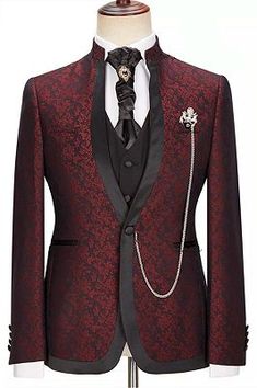 Men's Suits & Tuxedos | Allaboutsuit Elegant Brocade Tuxedo For Wedding, Fitted Brocade Suits For Weddings, Elegant Red Three-piece Suit For Wedding, Tuxedo Suit, Tuxedos, Men's Suits, White Jacket, Wedding Suits, Mens Suits