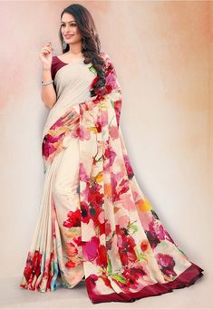 Beige Saree, Trendy Saree, Crepe Saree, Ready To Wear Saree, Half Sleeve Blouse, Beautiful Suit