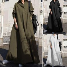 Great shopping ideas for fall winter woman long sleeve big swing pure color sweet retro ethnic wind dress, Womens Dresses Long Skirt Fashion, Midi Sundress, Cotton Linen Dresses, Loose Long Sleeve, Langer Rock, Style Japonais, High Waist Fashion, Oversized Dress, Long Shirt Dress