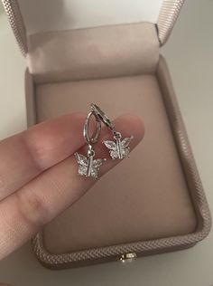 Charm size  approx 8mm x 8mm hoop size; 12mm x 12mm *Shipping available for International orders * Shipped same/next business day * All jewelry come in a gift pouch ✨ * Message me if you have any questions or custom requests 💕 Box not included Silver Butterfly Earrings, Orders Shipped, Silver Butterfly, Gift Pouch, Huggie Hoop Earrings, Butterfly Earrings, Glass Earrings, Jewelry Earrings Hoops, Rhodium Plated