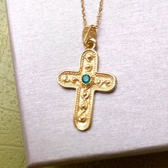 Christmas gift!! A nice, dainty 14k gold filled necklace with an eye catching cross Bynantine Cross pendant with blue sapphire stone. A dainty Christian necklace that protects the person wearing it. A nice gift for her Length approx. 15 inches / 38 cm - with 1.2 inch extension. ♥ All items will come in a nice gift box ♥ ★ Read our policies before purchase: https://www.etsy.com/shop/Jewellusion/policy/ ★ Convo me for custom orders or any questions you might have ♥ Visit our shop for more fabulous Spiritual Gold Emerald Gemstone Necklace, Gold Emerald Necklace With Gemstone For May Birthstone, Gold Emerald Jewelry With Engraving, Gold Engraved Emerald Jewelry, Engraved Gold Emerald Jewelry, Engraved Emerald Gold Jewelry, Gold Emerald Necklace For Jewelry Making, May Birthstone, Gold-plated Emerald Necklace For May Birthstone, Gold Plated Emerald Necklace For May Birthstone