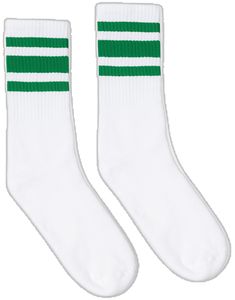 White athletic crew length socks with three green stripes for men Sporty Green Socks For Streetwear, Modern Tech, Of Outfits, Striped Socks, Tube Socks, Top Seller, Kelly Green, Green Stripes, Design Modern