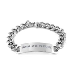 The Bible verse Engraved Cuban Chain Stainless Steel Bracelet is a stunning and meaningful accessory that is perfect for expressing one's faith and devotion. This bracelet features a Bible verse that is engraved on a sleek metal plate attached to the braided leather material, creating a rustic and stylish design.  This Cuban Chain Stainless Steel Bracelet is a timeless and meaningful accessory that will be treasured for years to come. It's a powerful reminder of faith and a symbol of the love an Dad Bracelet, Bible Verse Jewelry, Graduation Bracelet, Motivational Jewelry, Stainless Bracelet, Faith Necklace, Now Or Never, New Job Gift, Inspiration Quote