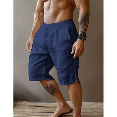 Season:Spring  Summer; Fabric:Linen Cotton Blend; Gender:Men's; Style:Basic,Fashion; Occasion:Vacation,Holiday,Party,Daily,Casual,Outdoor,Streetwear; Fit Type:Loose Fit; Function:Comfort,Breathable; Waistline:Mid Waist; Pattern:Plain; Design:Split,Front Pocket,Straight Leg; Pants Type:Shorts,Linen Shorts,Summer Shorts; Fly Type:Drawstring,Elasticity; Front page:FF; Listing Date:06/14/2024; Pants Length:Knee Length Stretch Solid Color Bottoms For Vacation, Stretch Bottoms For Vacation In Solid Color, Vacation Bottoms With Stretch And Solid Color, Vacation Bottoms With Stretch In Solid Color, Vacation Stretch Bottoms In Solid Color, Solid Color Bermuda Bottoms For Beach, Non-stretch Beach Shorts With Built-in Shorts, Solid Bermuda Bottoms For Beach, Solid Bermuda Beach Bottoms