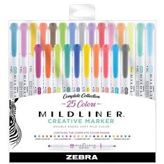 zebra colored markers are in the packaging for each marker, which contains different colors and sizes