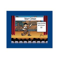 a cartoon character on stage with a sign in front of him that says robert johnson