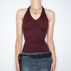 Burgundy Knit Halter Top (Small) 90s Halter Top, Y2k Halter Top, Vintage Halter Top, Burgundy Outfit, Burgundy Shirt, Tøp Aesthetic, Womens Halter Tops, Burgundy Top, Celebrity Outfits