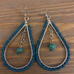 Pretty Silver, Blue And Turquoise Beaded Drop Earring. Nwot. See Pics For Dimensions. Wire Jewelry Earrings, Wire Jewelry Patterns, Beaded Drop Earrings, Ear Rings, Drop Earring, Earrings Color, Jewelry Patterns, Turquoise Beads, Silver Blue