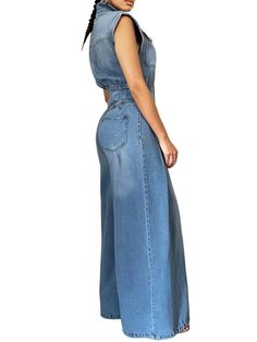 Discover the perfect blend of comfort and style with our vintage loose denim jumpsuit for women. Made from 100% cotton denim, this casual, non-stretch piece features a button-front design, side pockets, and adjustable straps. Shop now at Mabel Love Co. Modern Streetwear, Wide Leg Romper, Jumpsuit For Women, Vintage Details, Denim Romper, Activewear Sets, Maxi Dress Formal, Active Leggings, Denim Jumpsuit