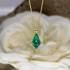 🐣. Offer Xtras! Emerald Pendant Necklace Solid 14K Yellow Gold , Ladies Emerald Necklace Unique Kite Shaped Emerald Necklace Pendant Dainty Necklace #7288 for $383.00 #NecklaceUnique #KitePendant #EmeraldNecklace #MothersGift #DaintyNecklace #KiteShaped #UniteCutStone #14kYellowGold #PendantNecklace #KiteShape Emerald Bridal Necklace, Grad Jewelry, Gold Neckles, Green Emerald Necklace, Emerald Pendant Necklace, Dainty Pendant Necklace, Emerald Necklace Pendant, Pear Shaped Engagement Rings, Lab Created Emerald