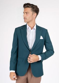 Bryant Diamantia Teal Stretch Jacket - SARTORO Spring Slim Fit Blazer For Tailoring, Elegant Single Breasted Cotton Blazer, Elegant Single-breasted Cotton Blazer, Modern Tailored Long Sleeve Blazer, Elegant Formal Cotton Sport Coat, Elegant Cotton Sport Coat For Formal Occasions, Elegant Cotton Sport Coat For Business, Elegant Tailored Cotton Sport Coat, Formal Single Breasted Cotton Outerwear