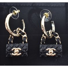 Chanel 23c Black Quilted Bag Gold Cc Logo Dangle Drop Statement Hoop Earrings ********** Chanel ********** Brand: Chanel Size: (1.75 Inches Long Drop) (0.85 Inch Wide On Longest Part Of Cc) Name: Classic Flap Color: Gold & Black Style: Dangle Drop Earrings Season: 23c Style#: Aba009 B09999 Nl990 Material: Metal Screw Back, Pierced Light Gold Metal Material Black Resin Material Black Quilted Classic Flap Chain Bag Earrings Hoop Earrings Dangle Drop Bags Sold Out Worldwide, Extremely Rare Brand Ne Chic Black Earrings With Black Enamel, Chic Black Evening Earrings, Luxury Metal Hoop Earrings For Party, Luxury Dangle Hoop Earrings For Party, Chic Black Hoop Earrings For Party, Designer Black Earrings For Gift, Luxury Dangle Hoop Earrings, Chic Black Hoop Jewelry, Modern Black Hoop Earrings For Party