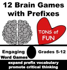 two brain games with words and pictures on the front, one has a red heart